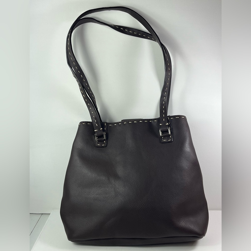 VTG Liz Claiborne Accessories Bag Brown Stitched Shoulder Purse 10” x 12” Tote